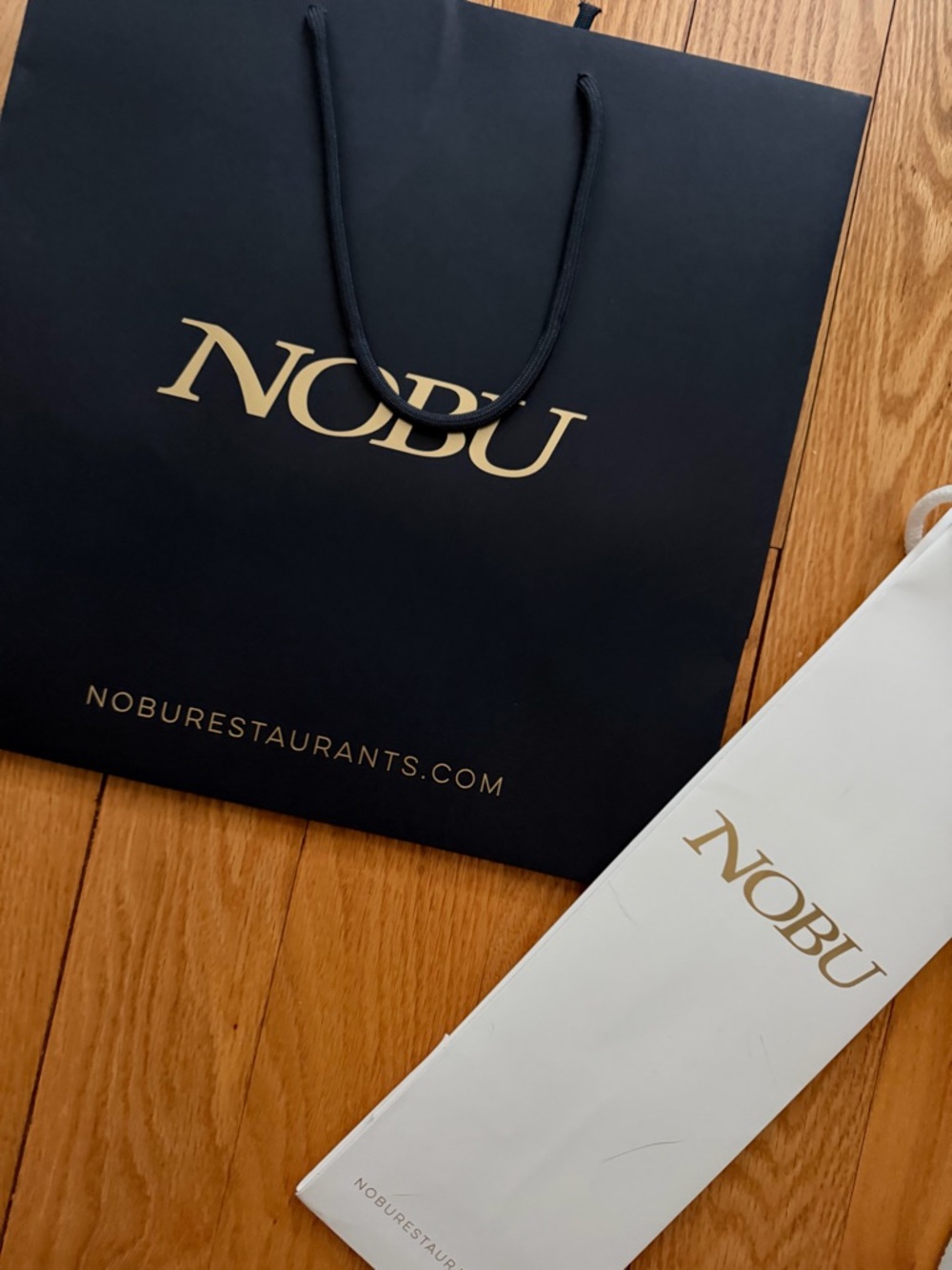 NOBU hotel restaurant Paper Bag - Black with Gold Logo two piece luxury bag set